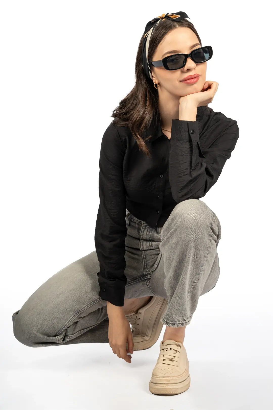 Black Boxy Viscose-Nylon Hammer Shirt