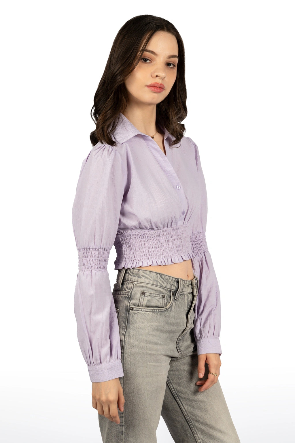 Lavender Solid Collared Crop Top