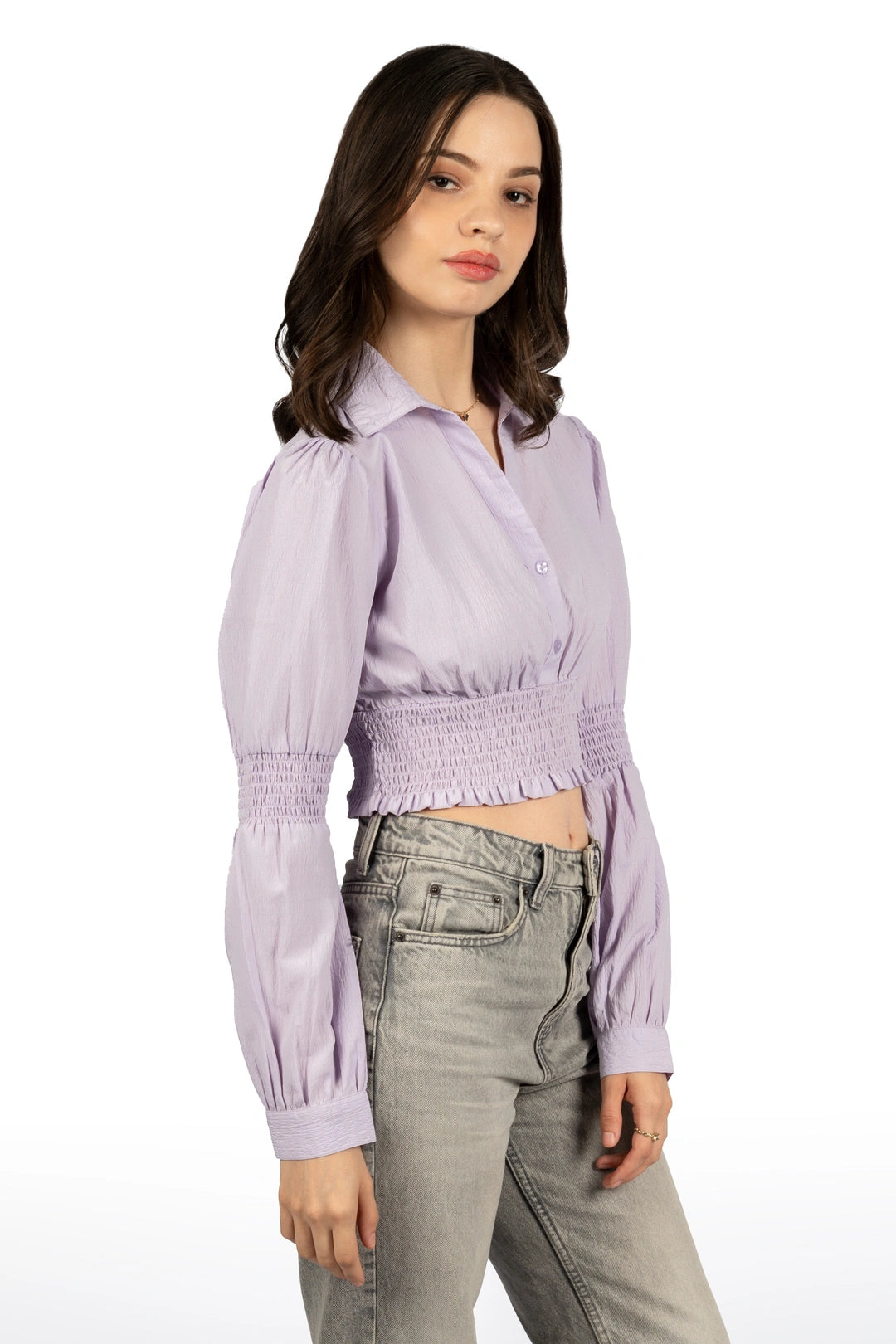 Lavender Solid Collared Crop Top