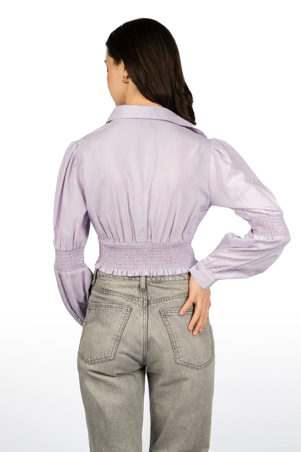 Lavender Solid Collared Crop Top
