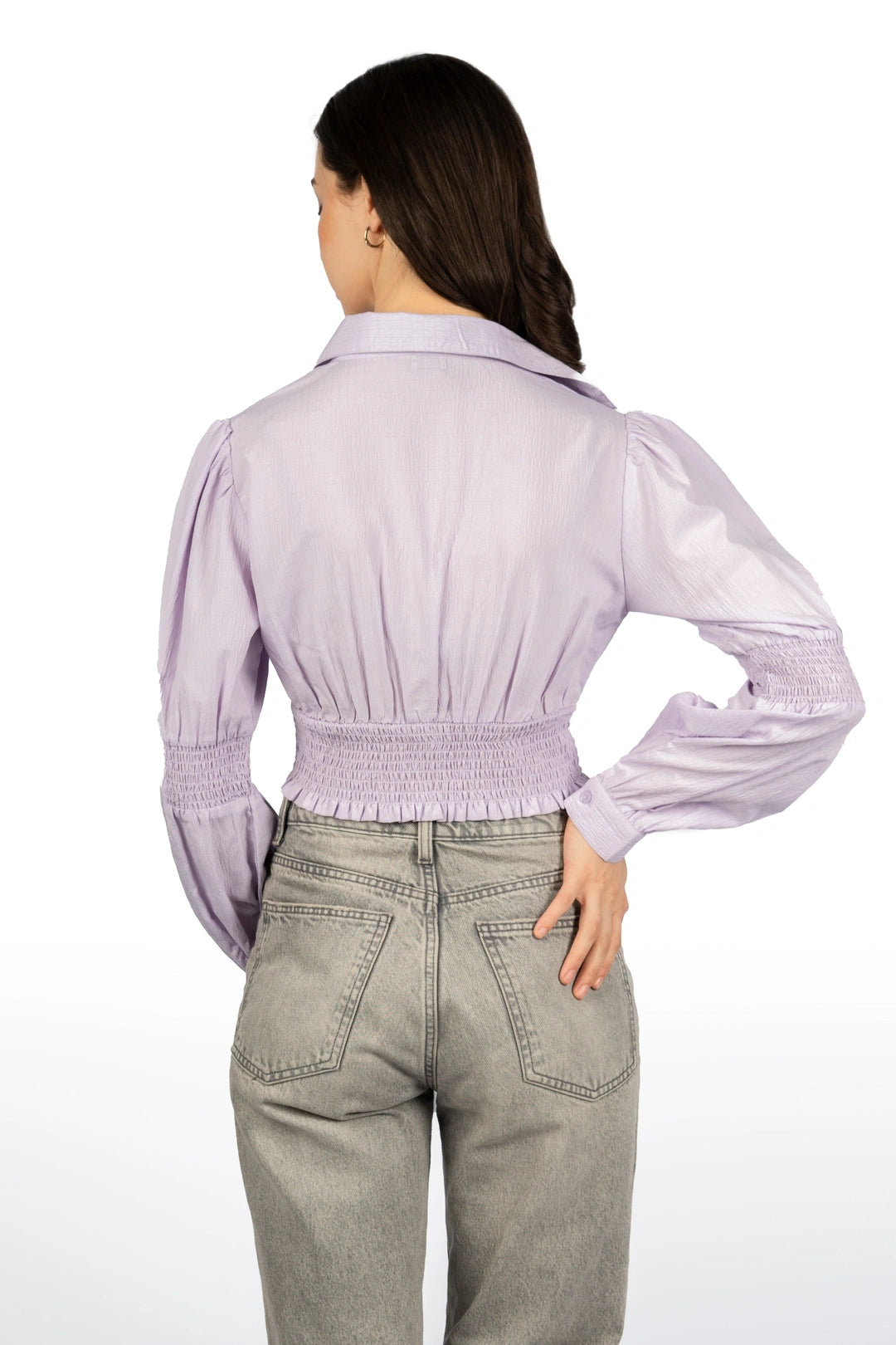 Lavender Solid Collared Crop Top