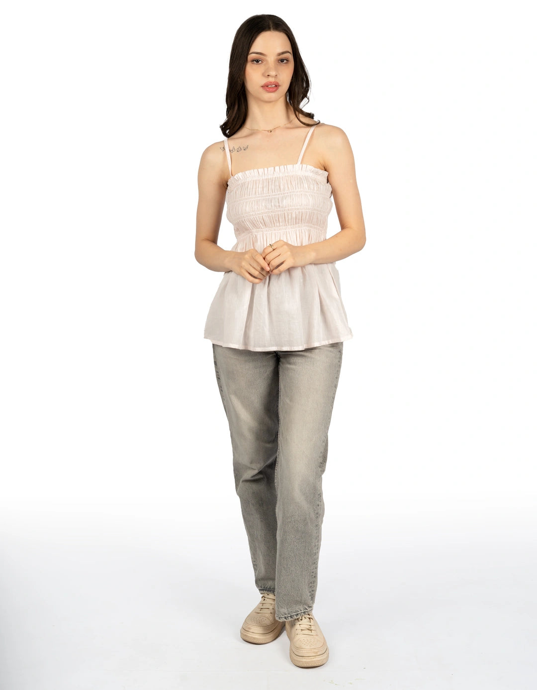 Pink Solid Cotton Cambric Fit & Flare Tube Top