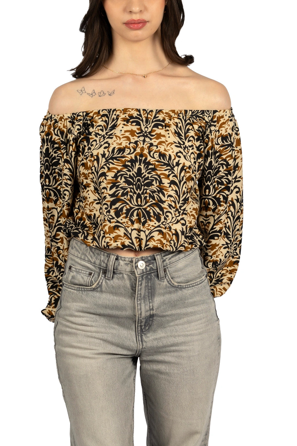 Multicolour Floral Off-Shoulder Crop Top in Rayon