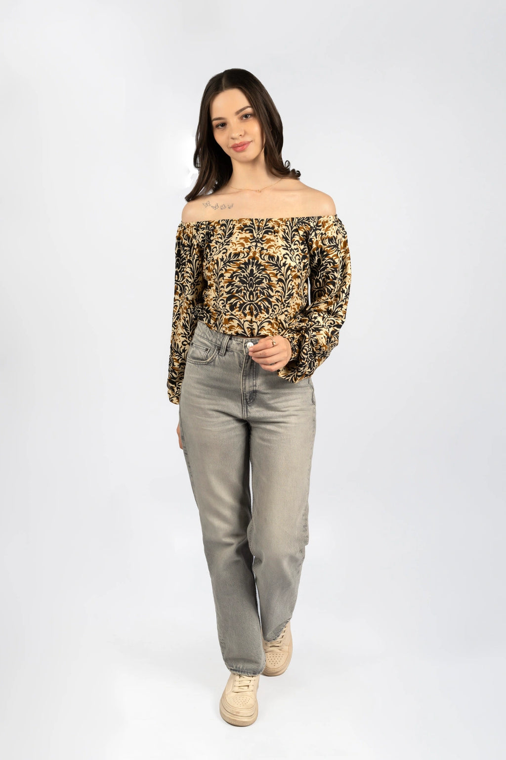Multicolour Floral Off-Shoulder Crop Top in Rayon