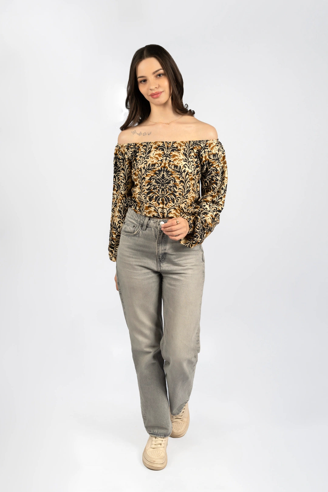 Multicolour Floral Off-Shoulder Crop Top in Rayon