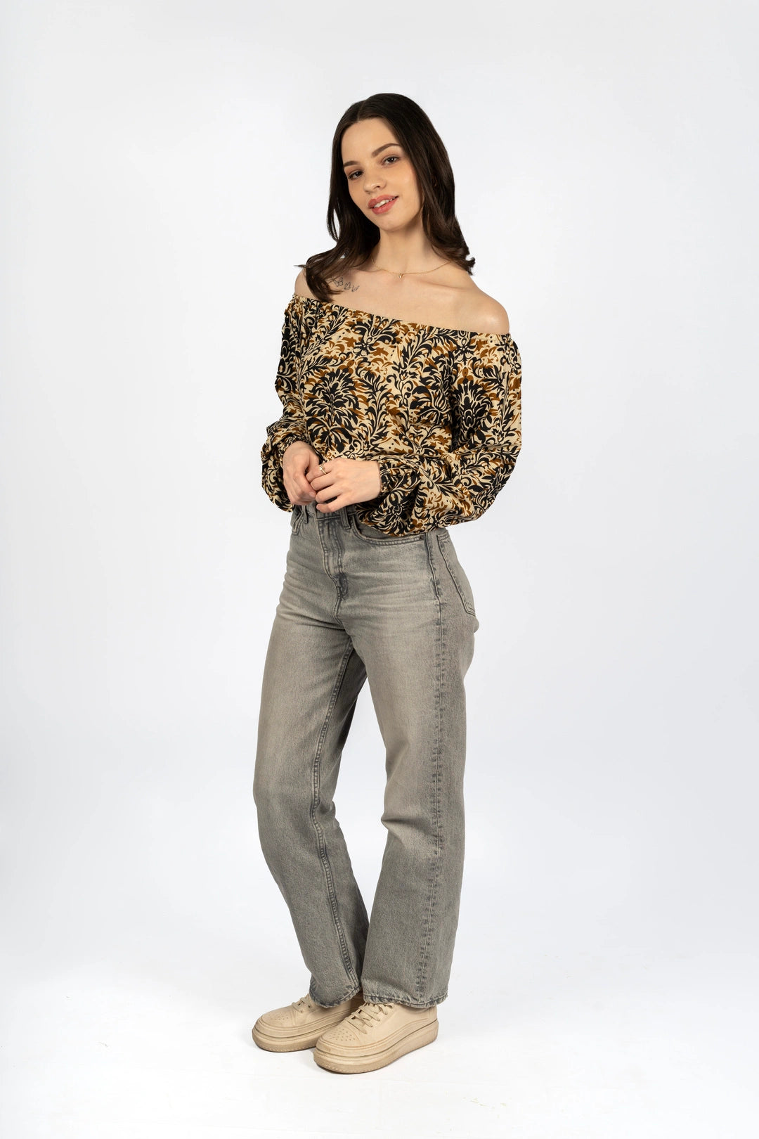 Multicolour Floral Off-Shoulder Crop Top in Rayon