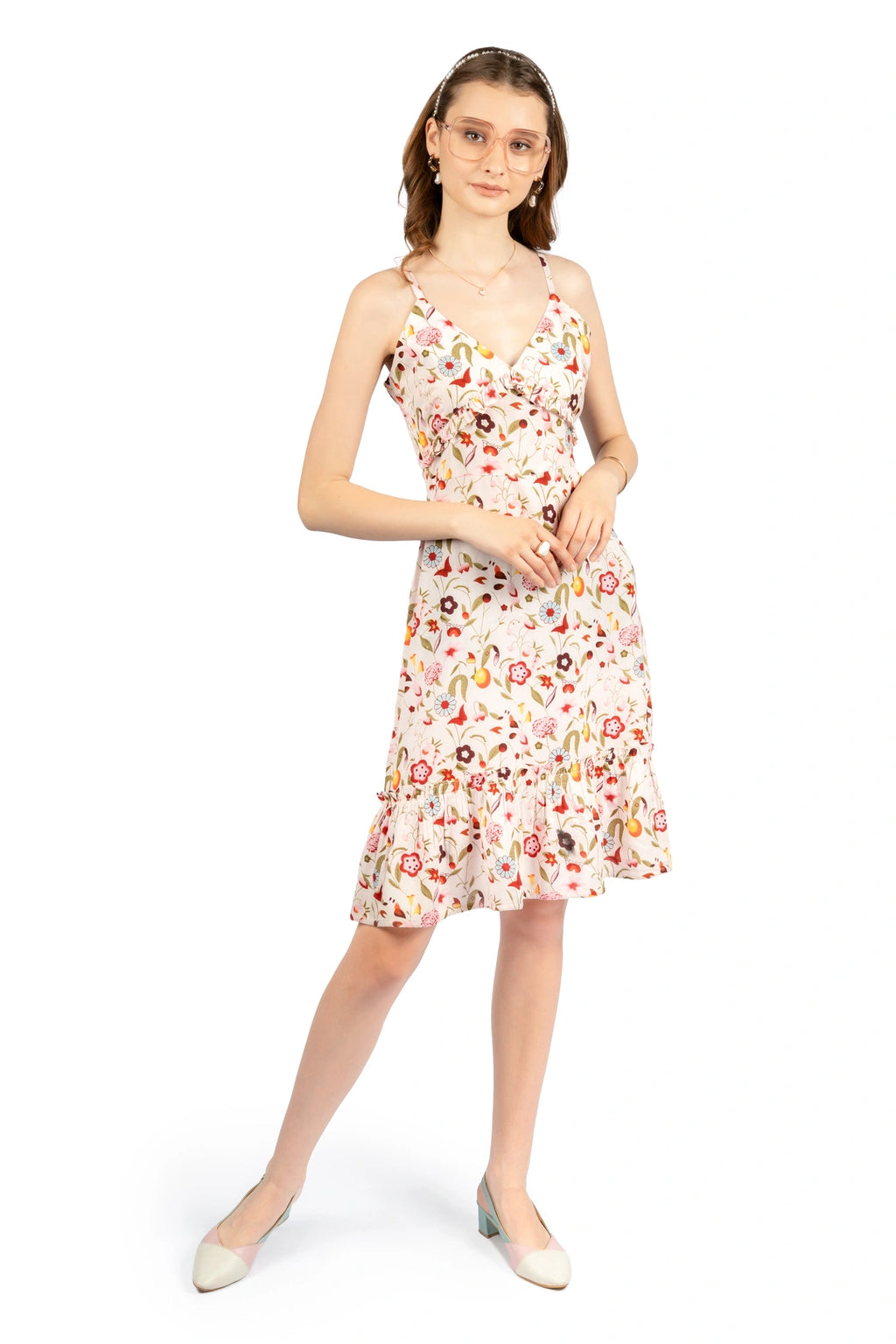 Multicolour Sleeveless Floral Dress