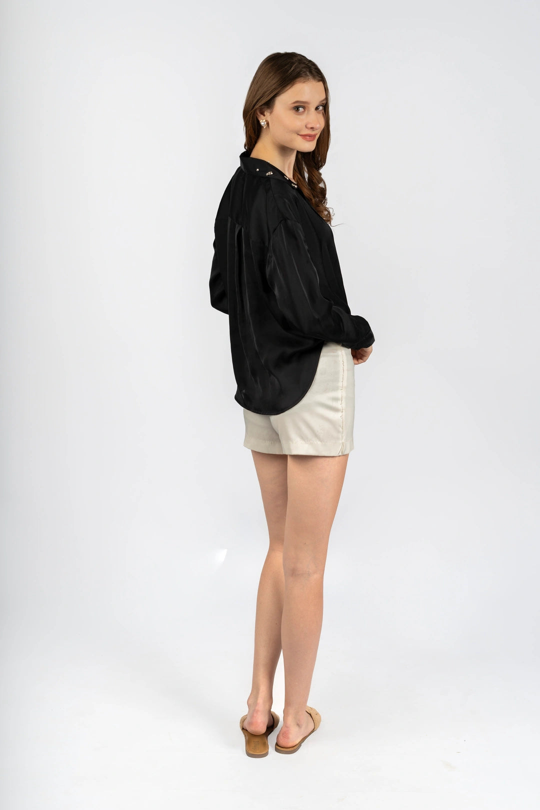 Black Loose Fit Shirt in Poly Japan Satin
