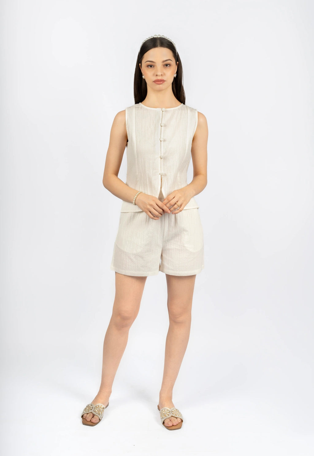 White Boxy Cotton-Linen Co-ord Set