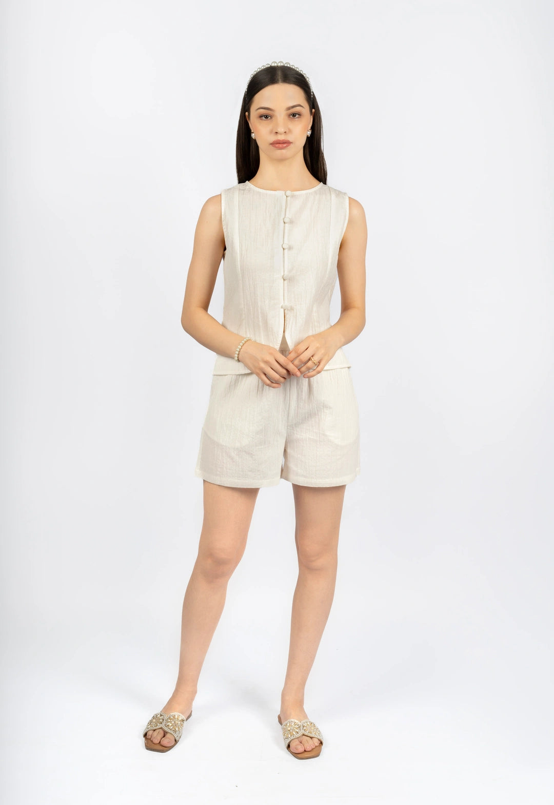 White Boxy Cotton-Linen Co-ord Set