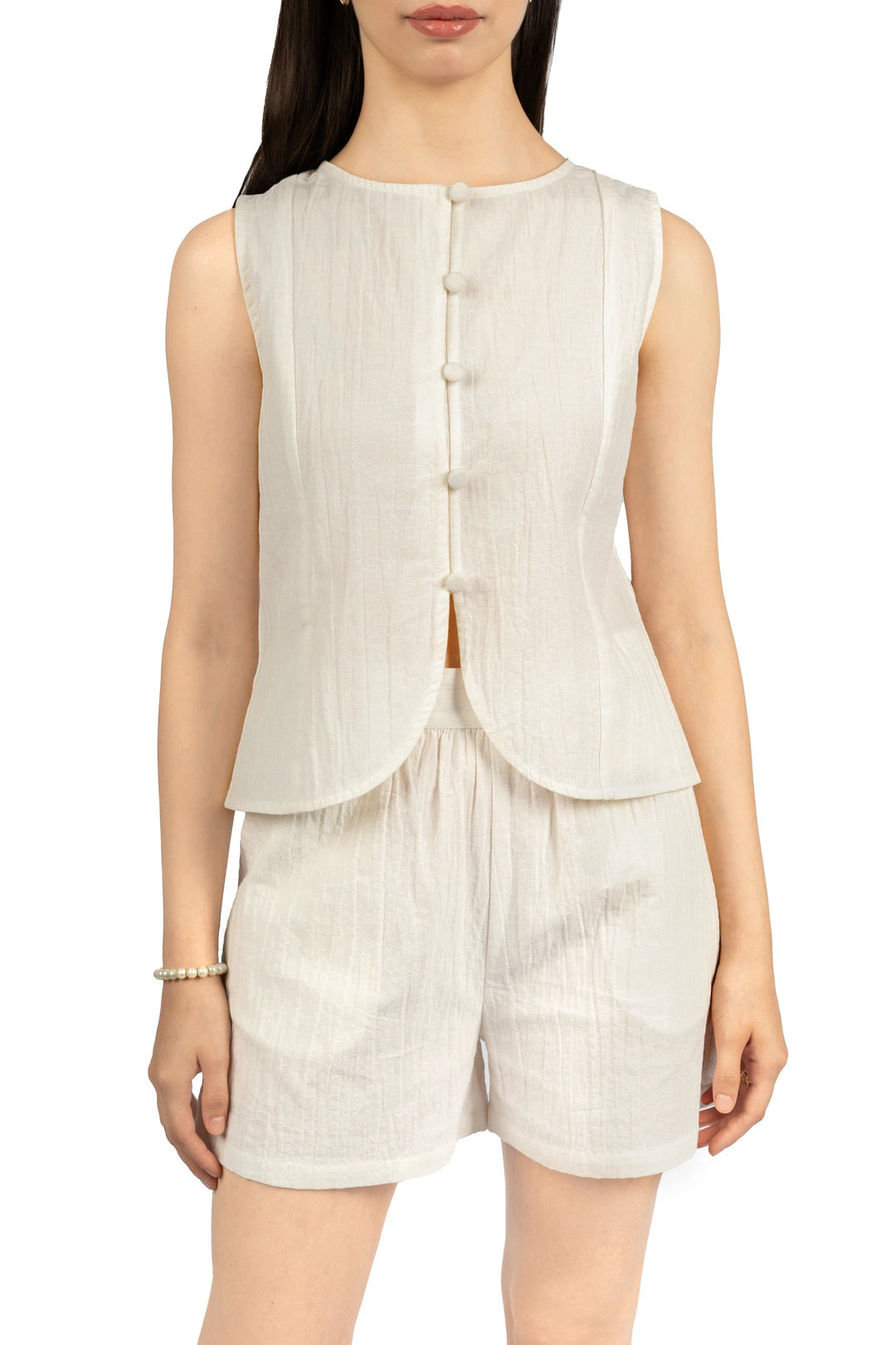 White Boxy Cotton-Linen Co-ord Set