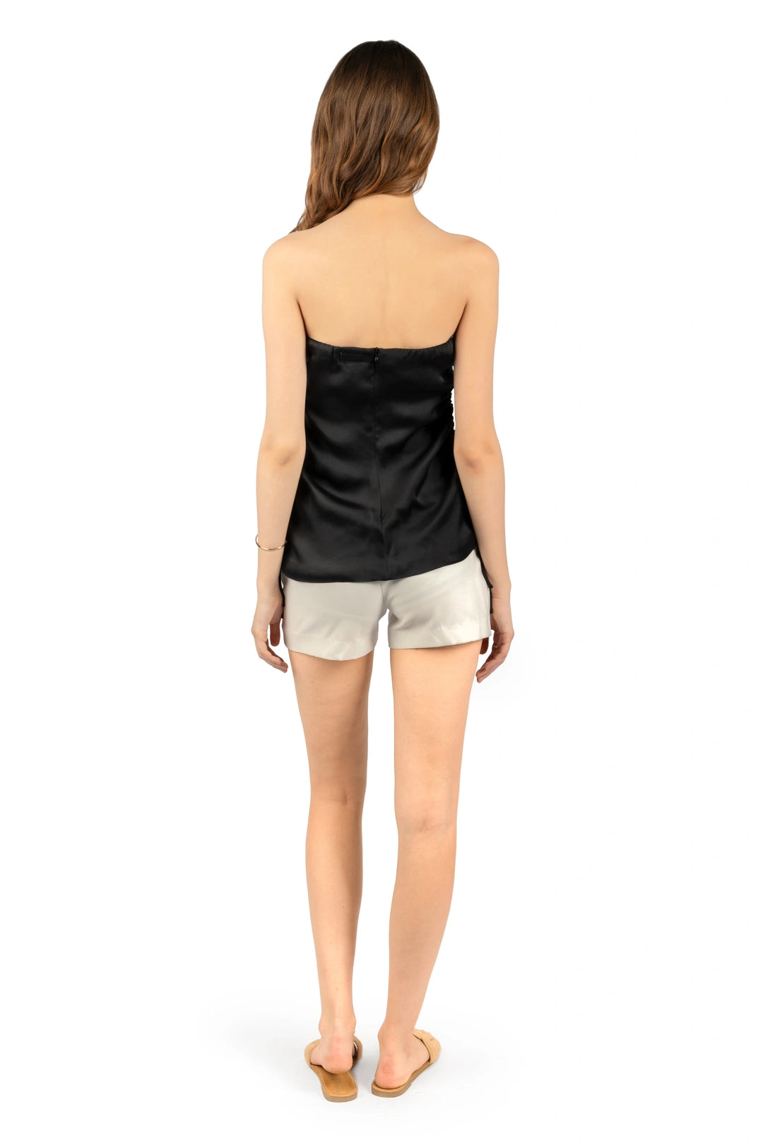 Black Solid Poly Satin Fitted Tube Top