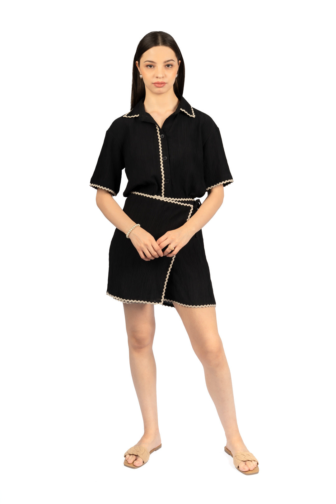 Black Solid Collared Boxy Co-ord Set