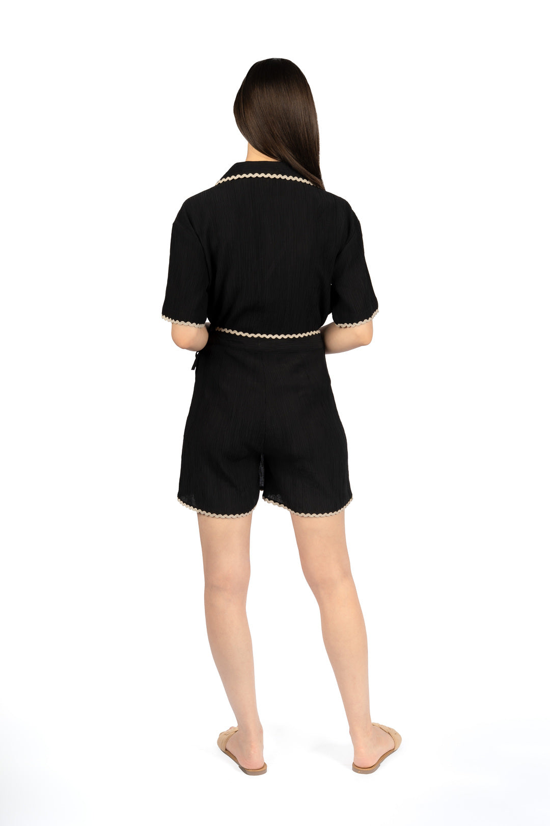 Black Solid Collared Boxy Co-ord Set