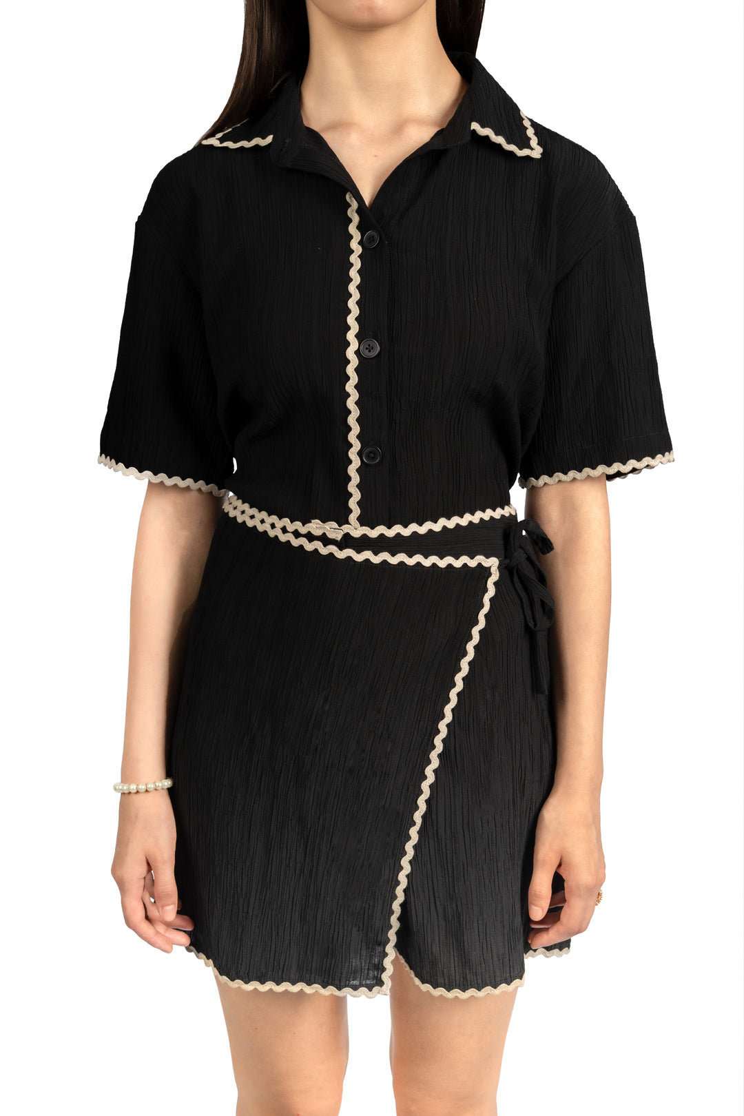 Black Solid Collared Boxy Co-ord Set