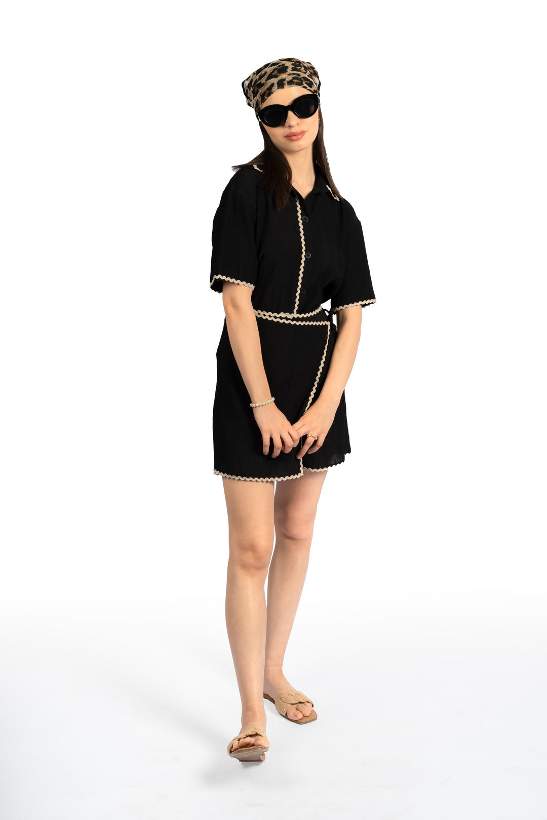Black Solid Collared Boxy Co-ord Set