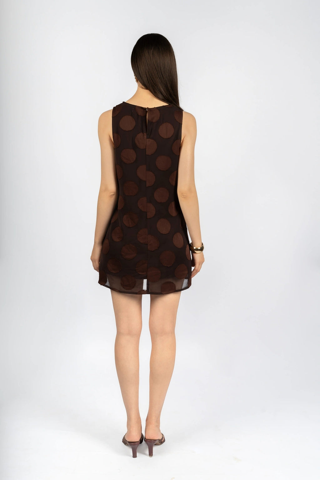 Brown Fit & Flare Dress in Poly Chiffon Jacquard
