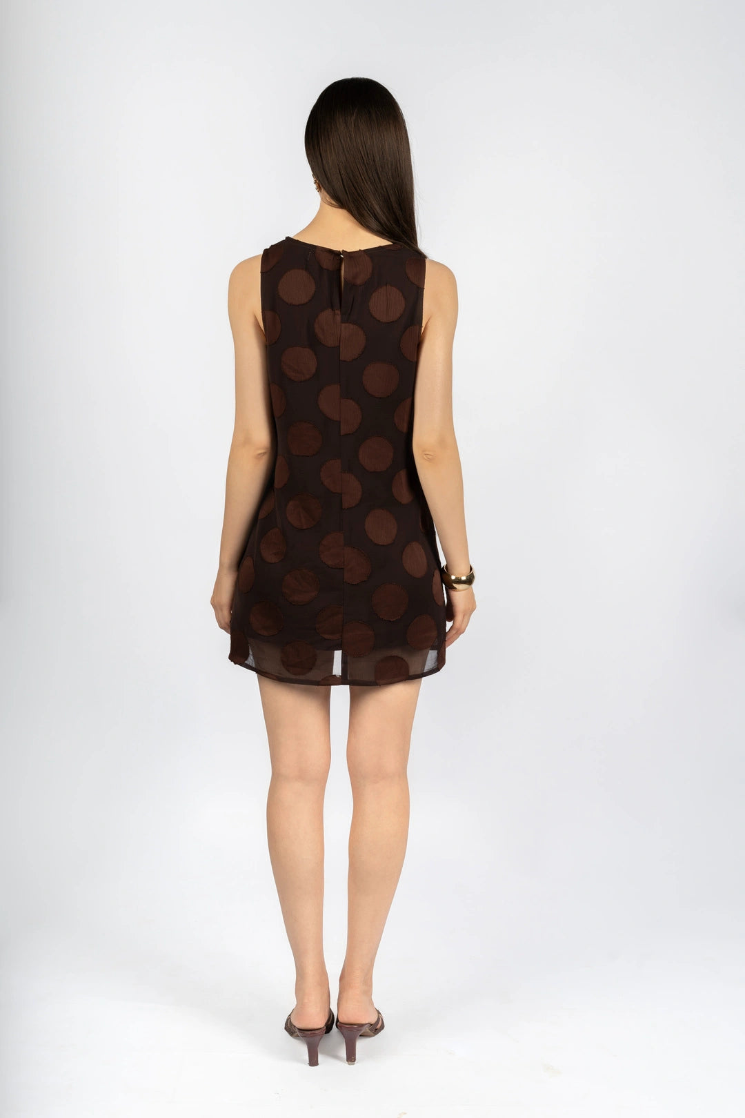 Brown Fit & Flare Dress in Poly Chiffon Jacquard