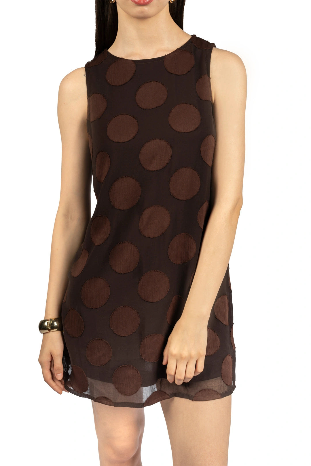 Brown Fit & Flare Dress in Poly Chiffon Jacquard