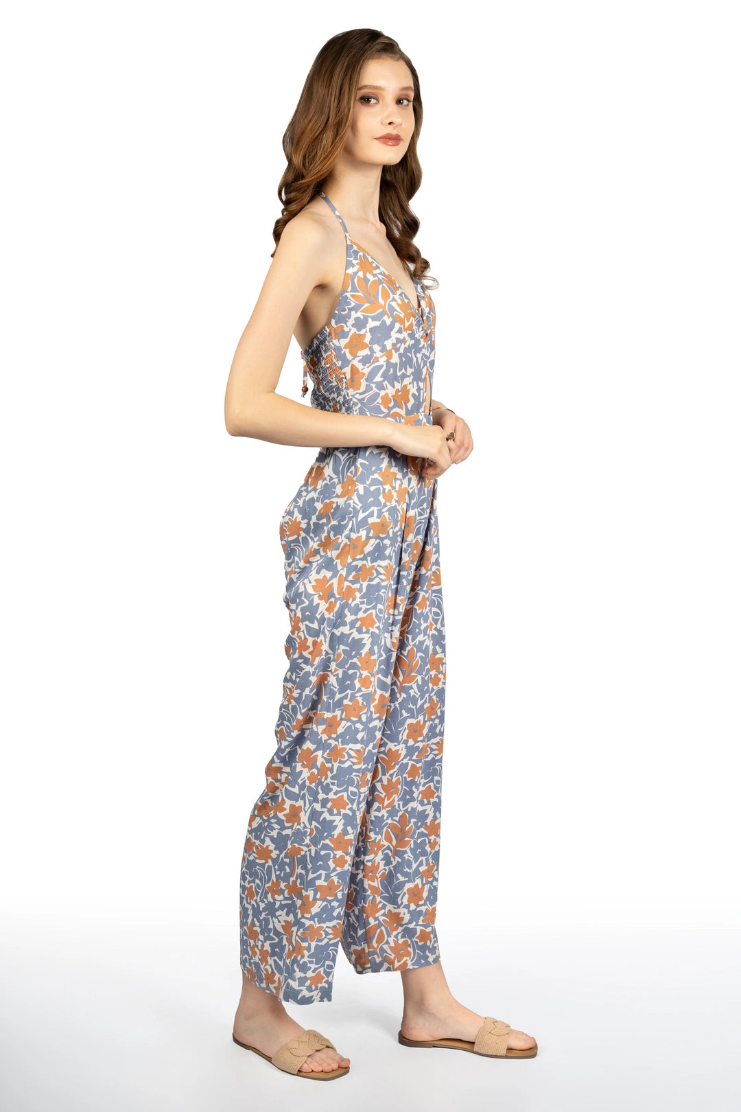 Multicolour Floral Fitted Jumpsuit in Rayon