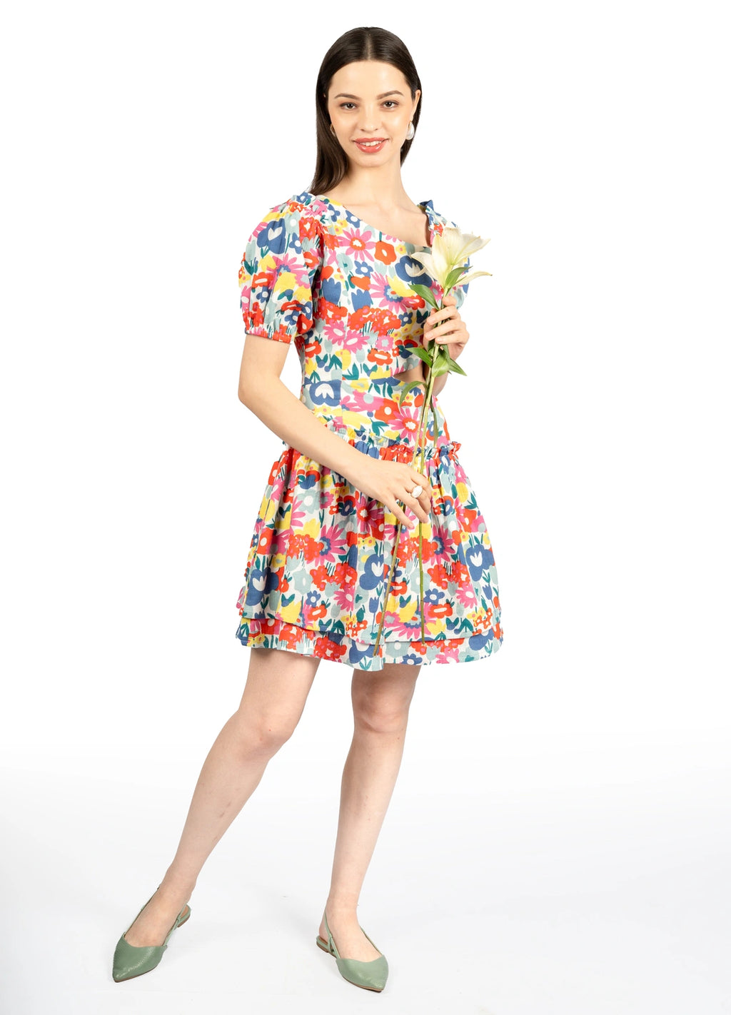 Multicolour Floral Cotton Double Cloth Fit & Flare Dress