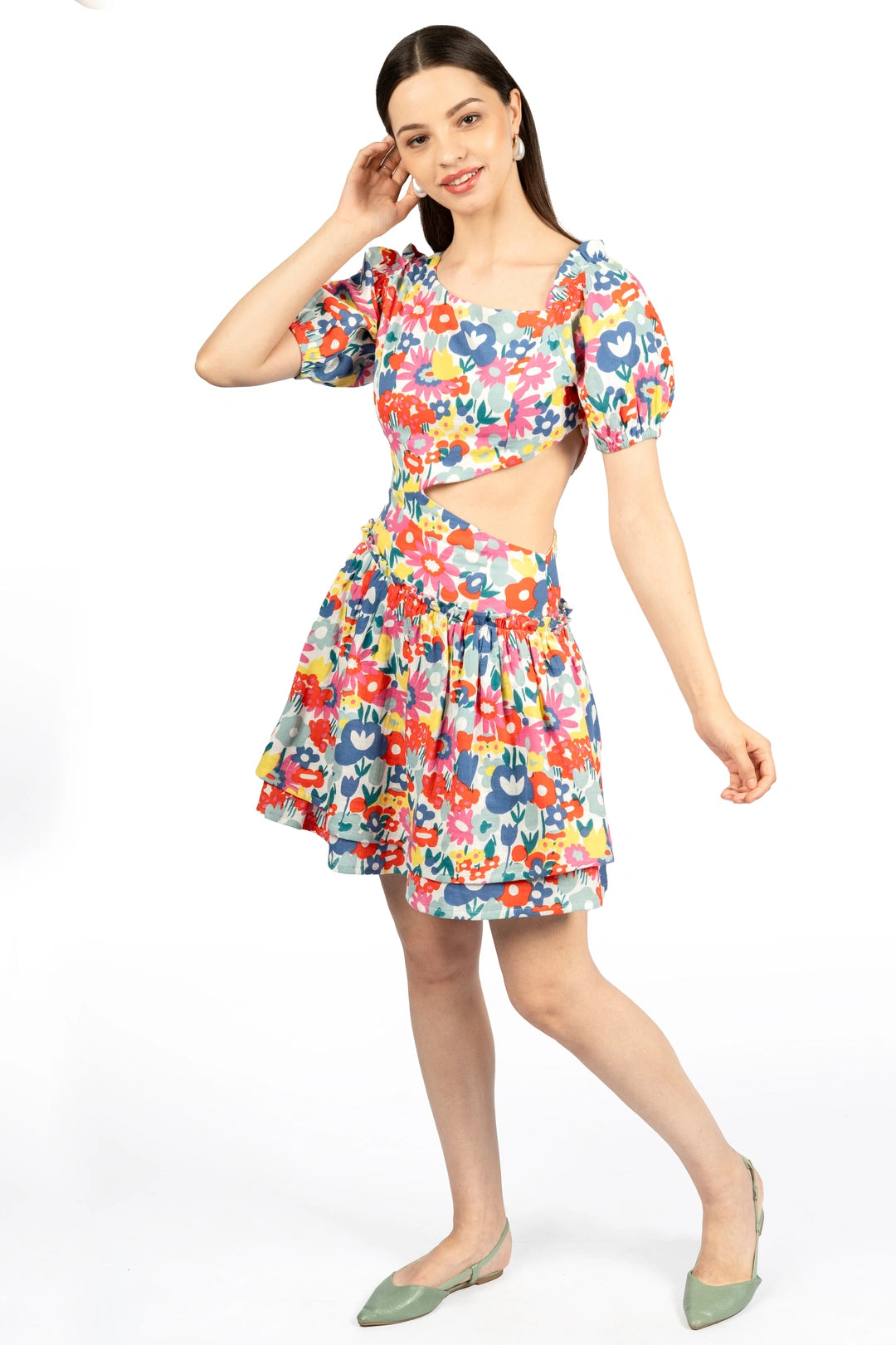 Multicolour Floral Cotton Double Cloth Fit & Flare Dress