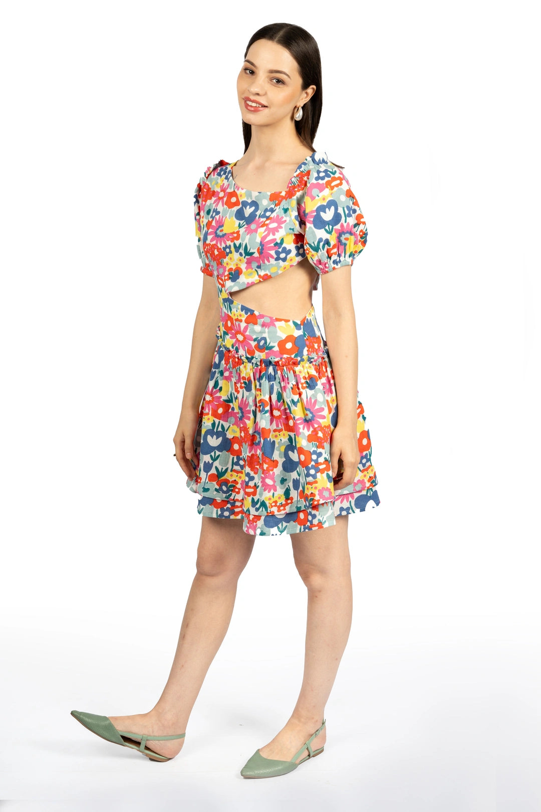 Multicolour Floral Cotton Double Cloth Fit & Flare Dress