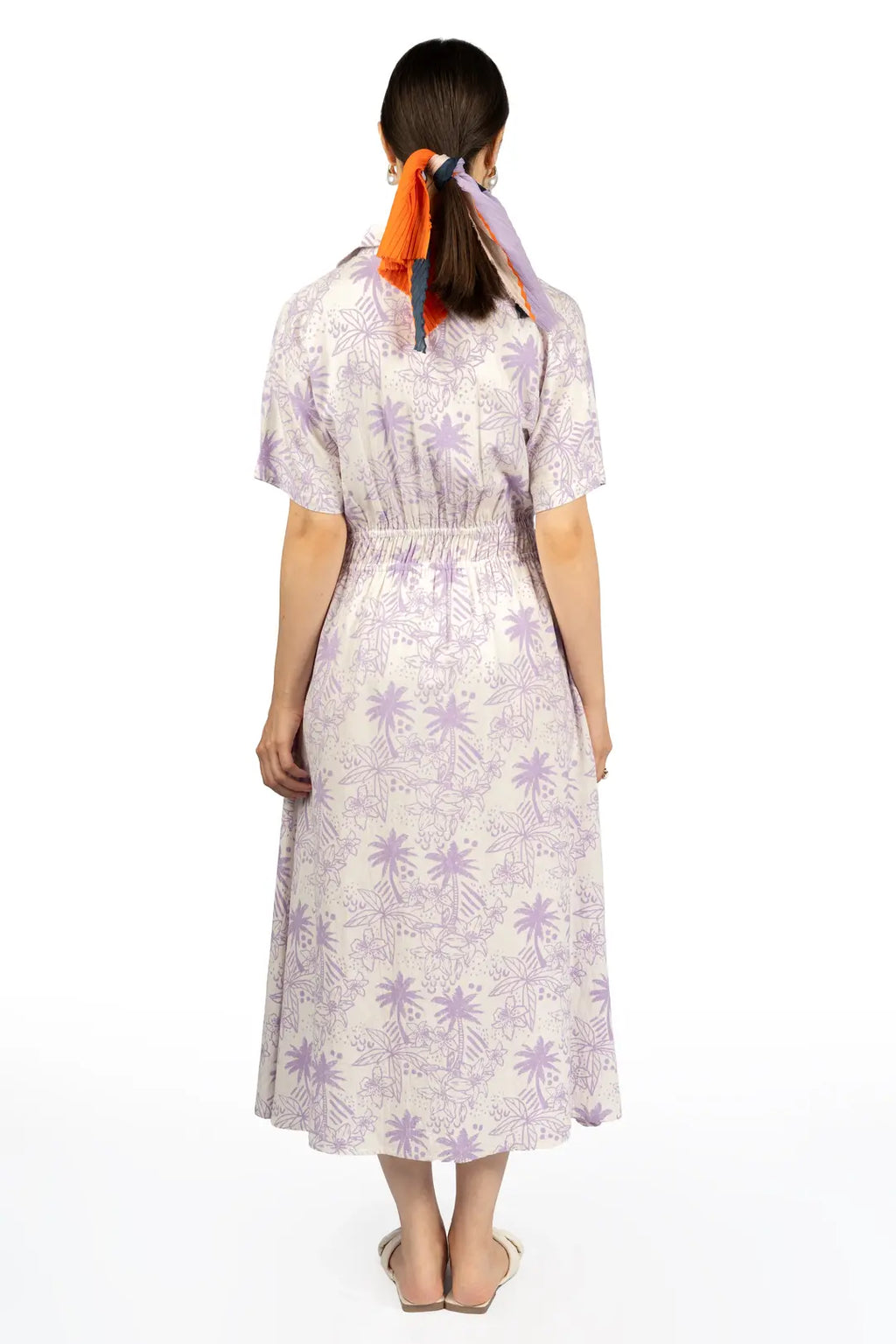 Lavender & White Floral Collared Midi Dress