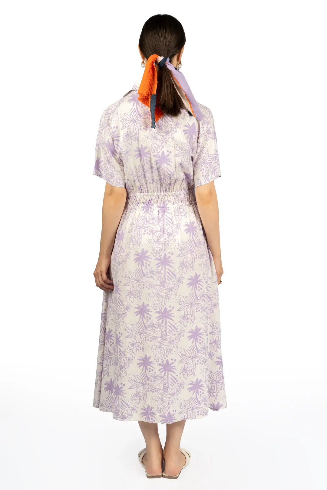 Lavender & White Floral Collared Midi Dress
