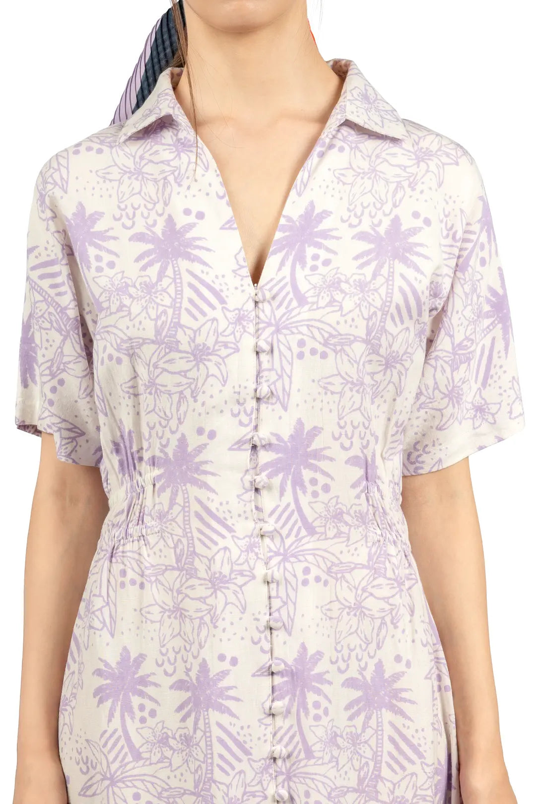 Lavender & White Floral Collared Midi Dress