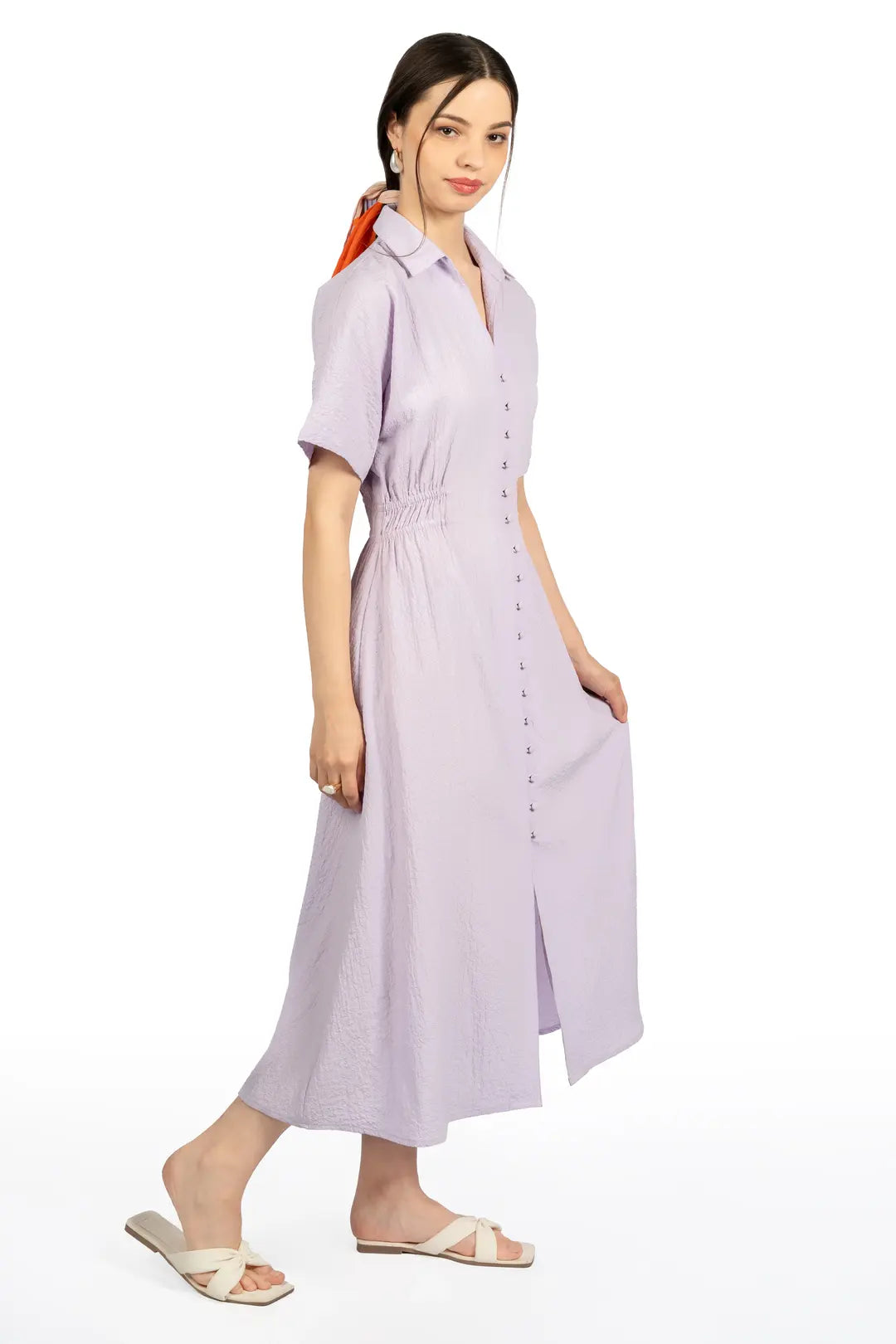 Lavender Collared Fit & Flare Midi Dress