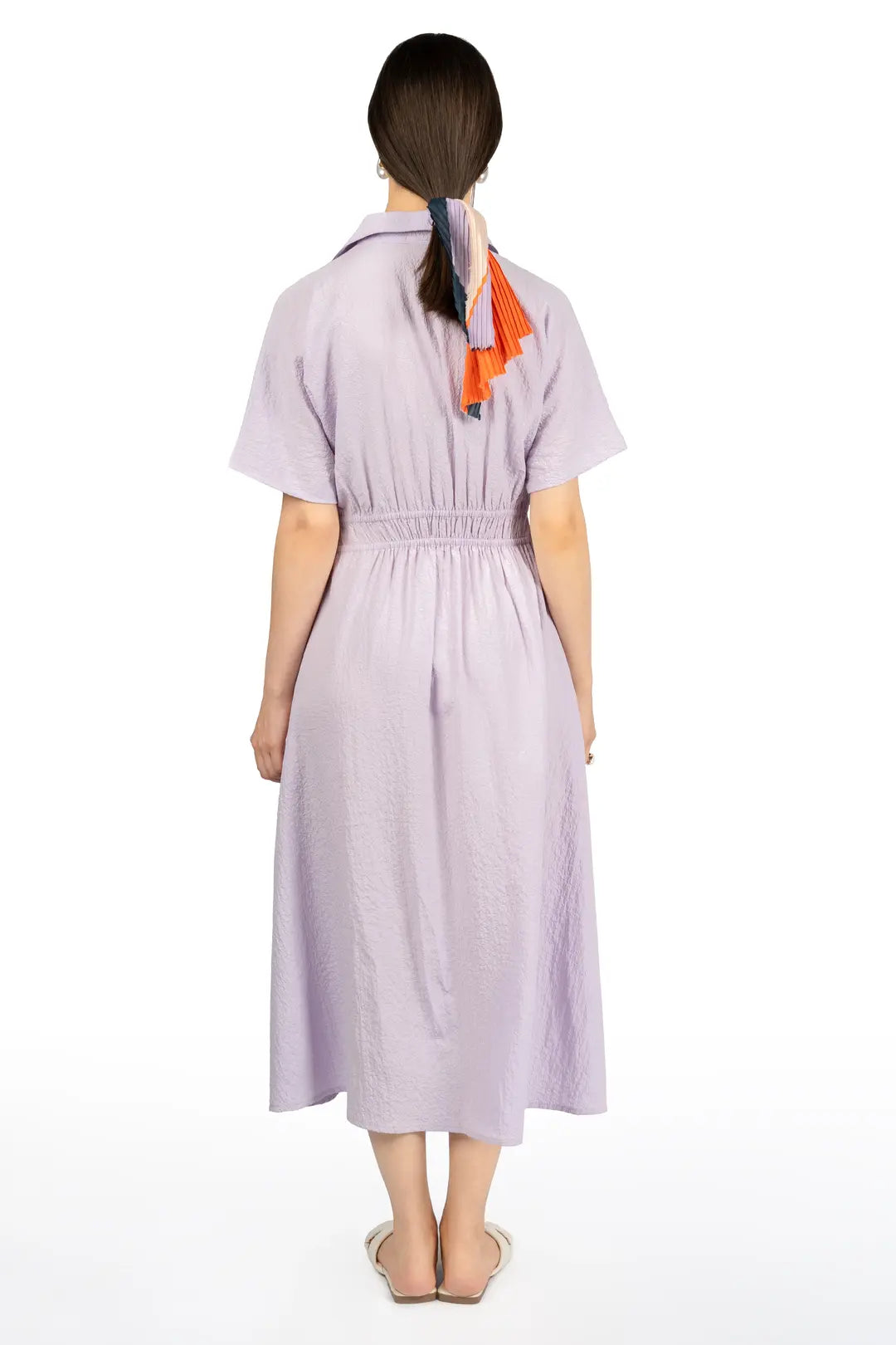 Lavender Collared Fit & Flare Midi Dress