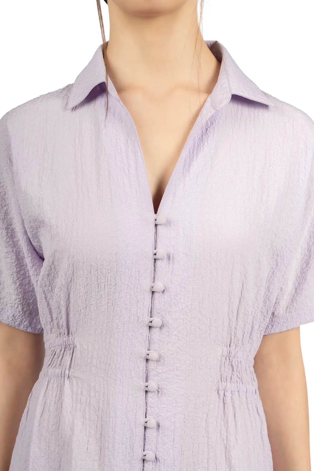 Lavender Collared Fit & Flare Midi Dress