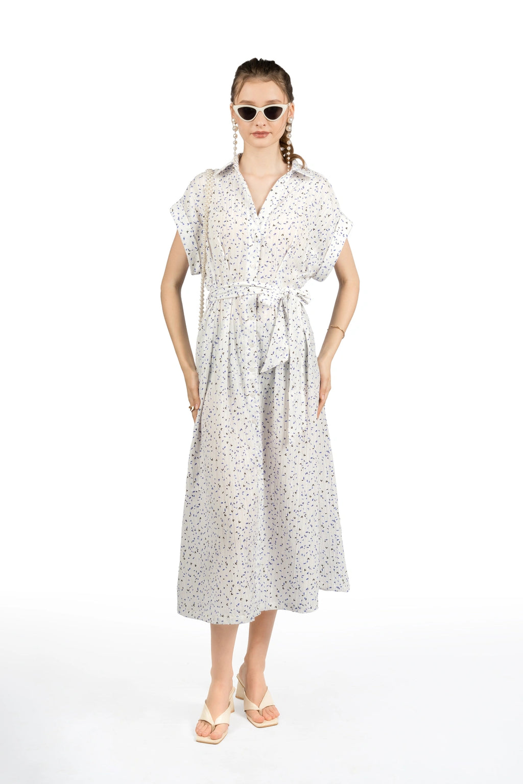 White Printed Kimono Midi Dress