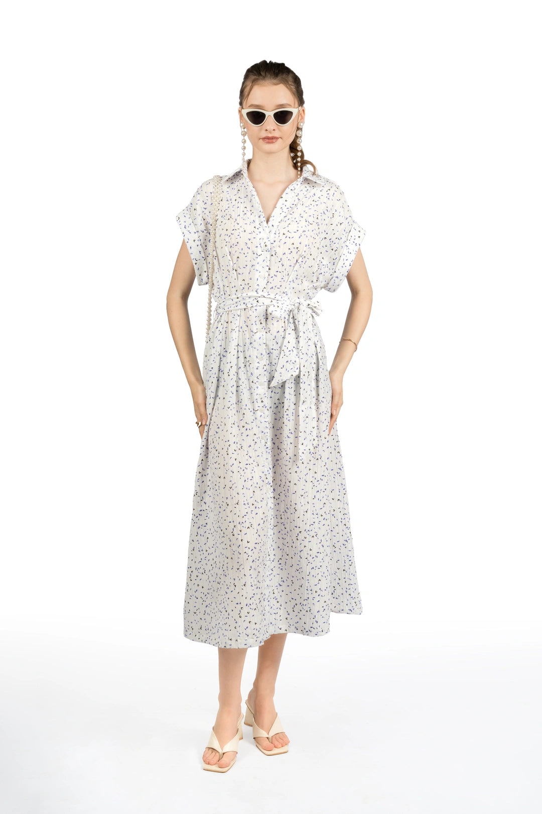 White Printed Kimono Midi Dress