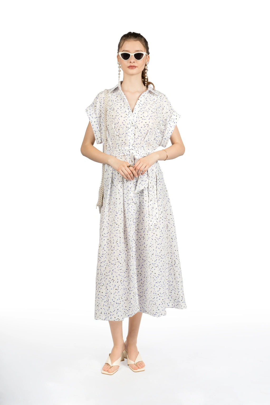 White Printed Kimono Midi Dress
