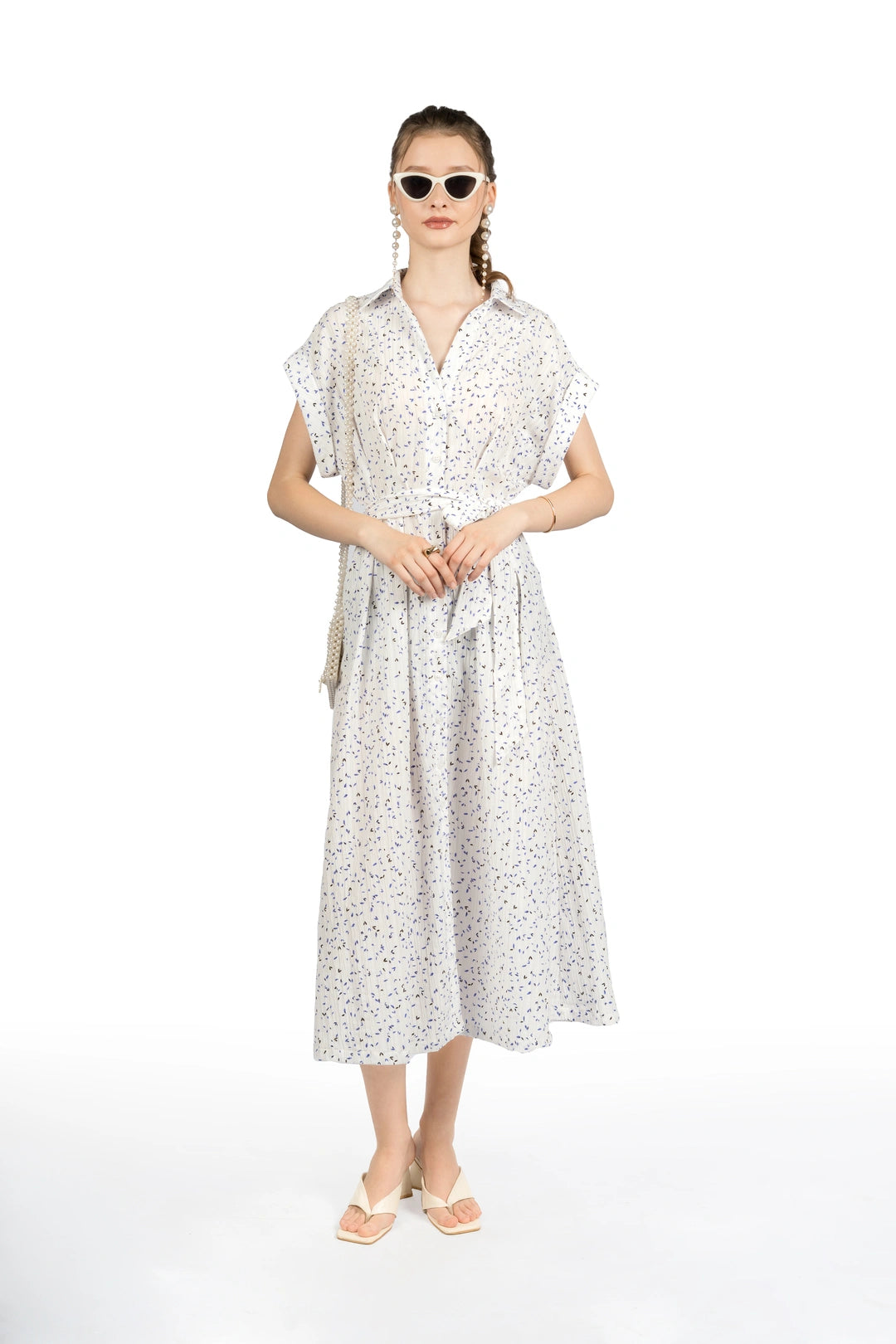 White Printed Kimono Midi Dress