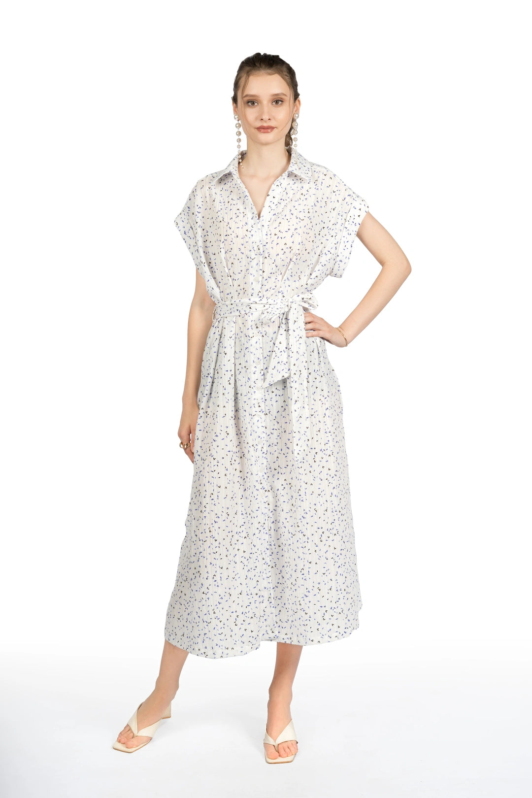 White Printed Kimono Midi Dress