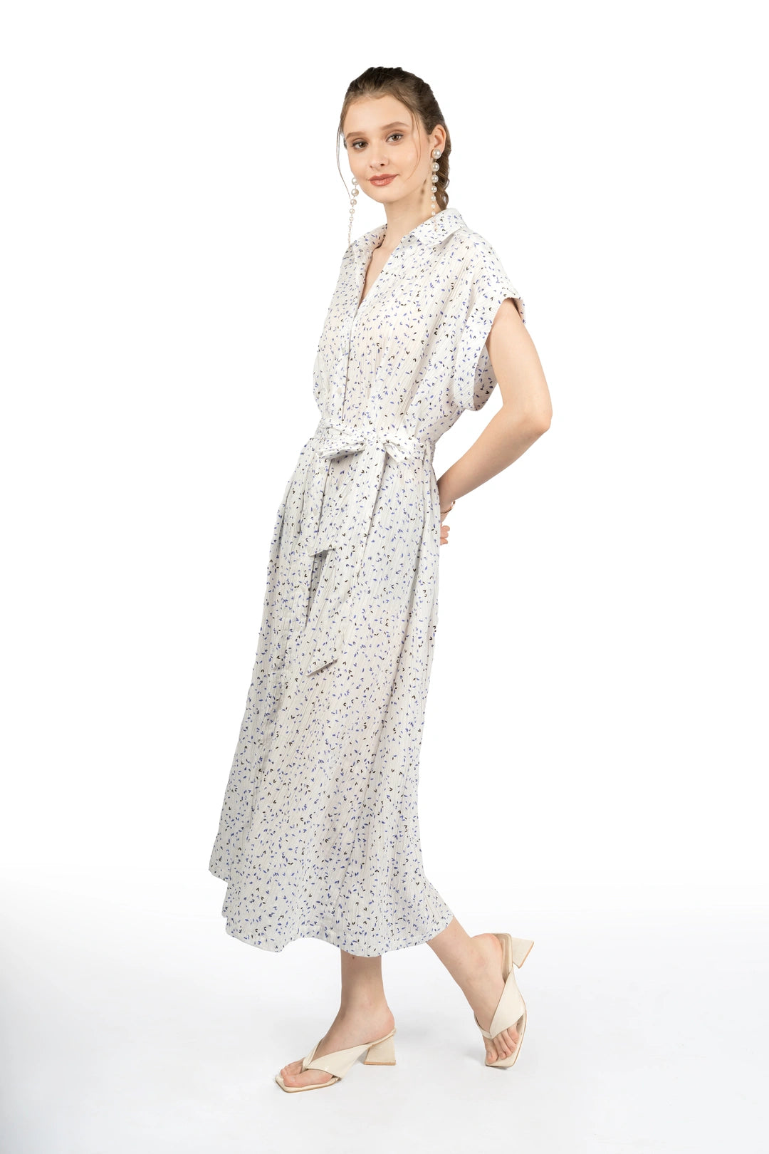White Printed Kimono Midi Dress
