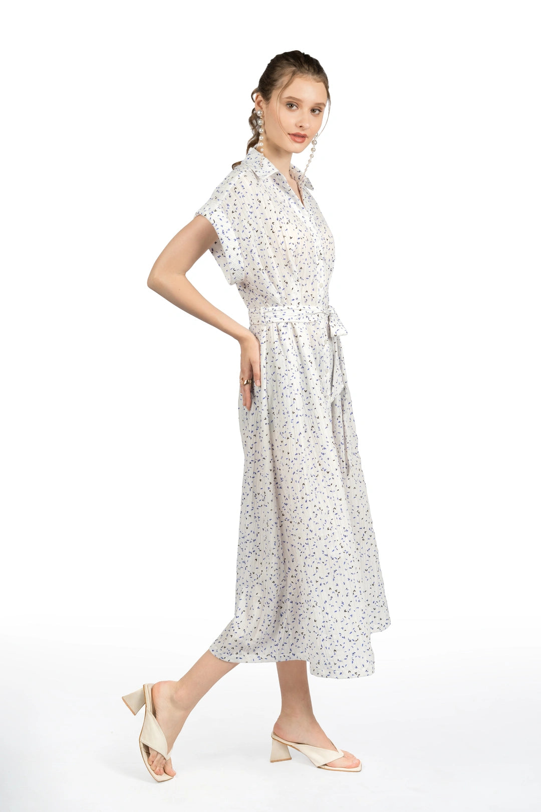 White Printed Kimono Midi Dress