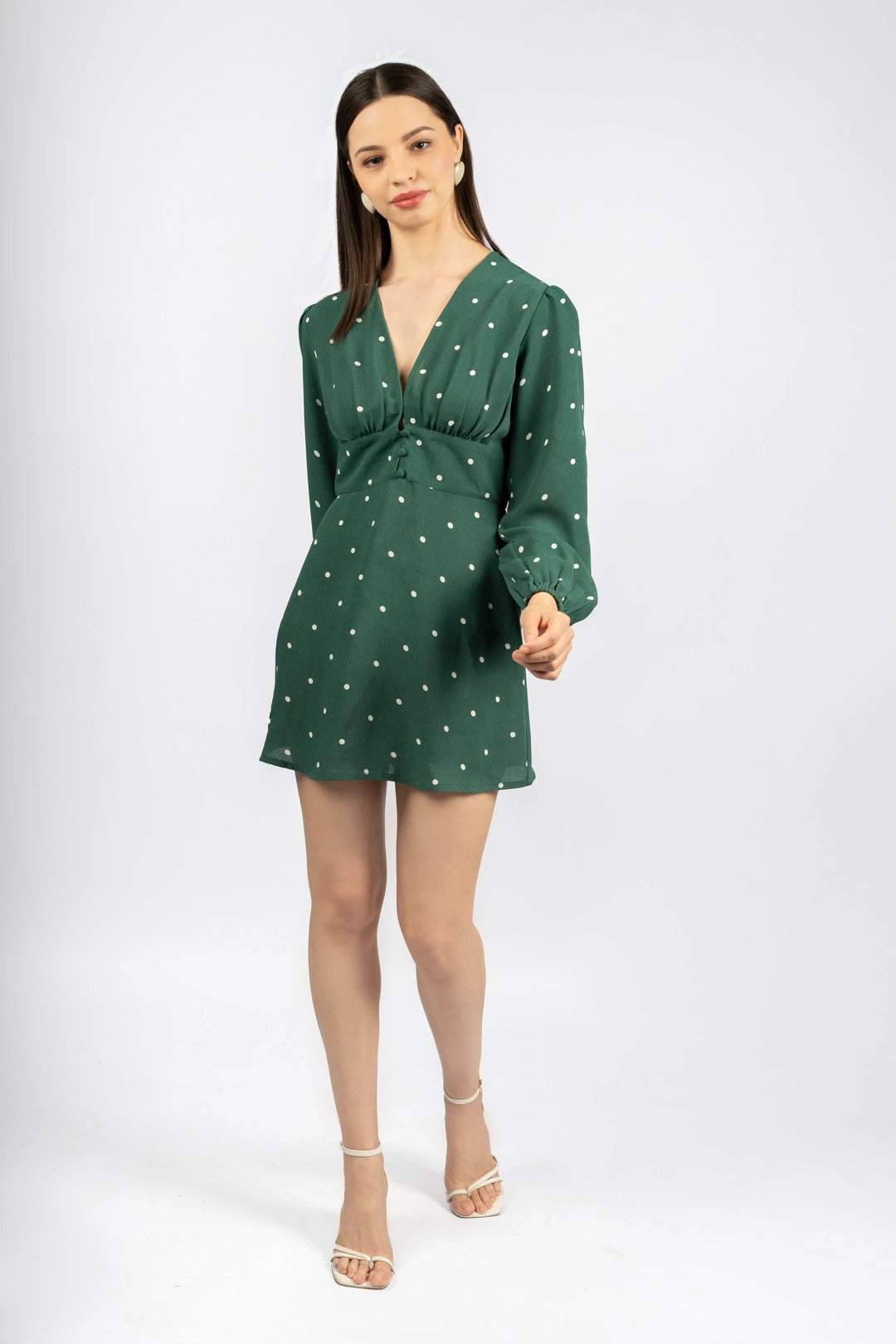 Bottle Green Polka Dot Fit & Flare Dress in Viscose Moss