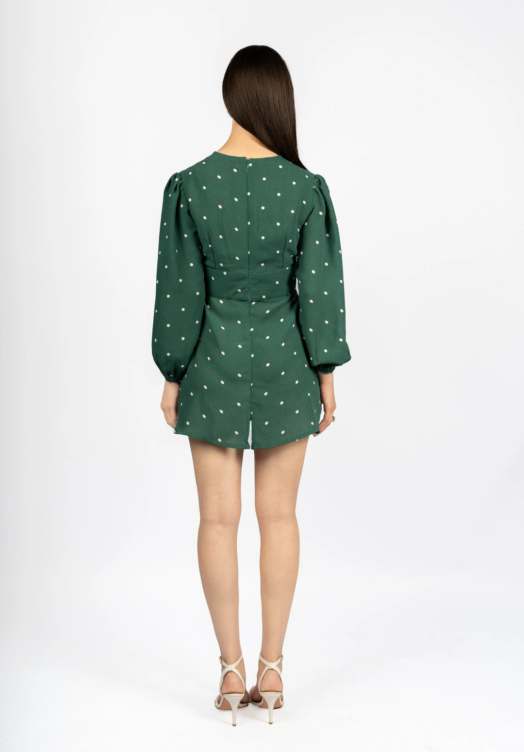 Bottle Green Polka Dot Fit & Flare Dress in Viscose Moss