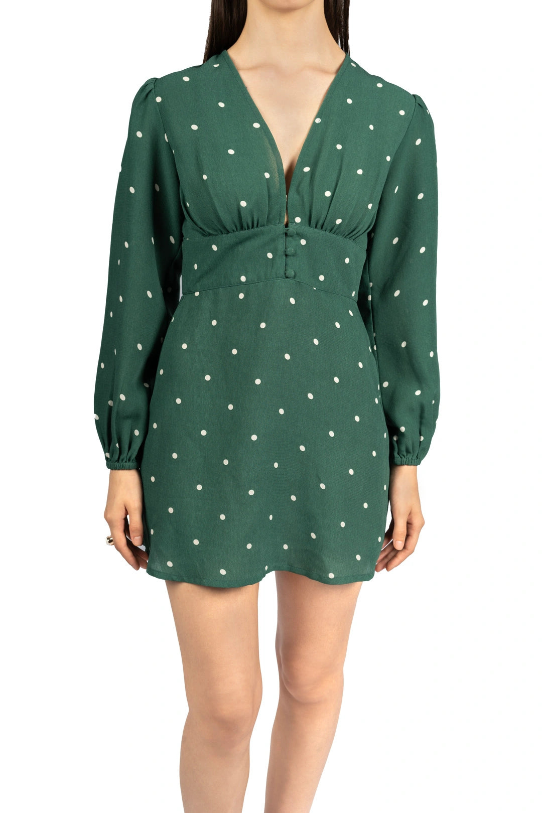 Bottle Green Polka Dot Fit & Flare Dress in Viscose Moss