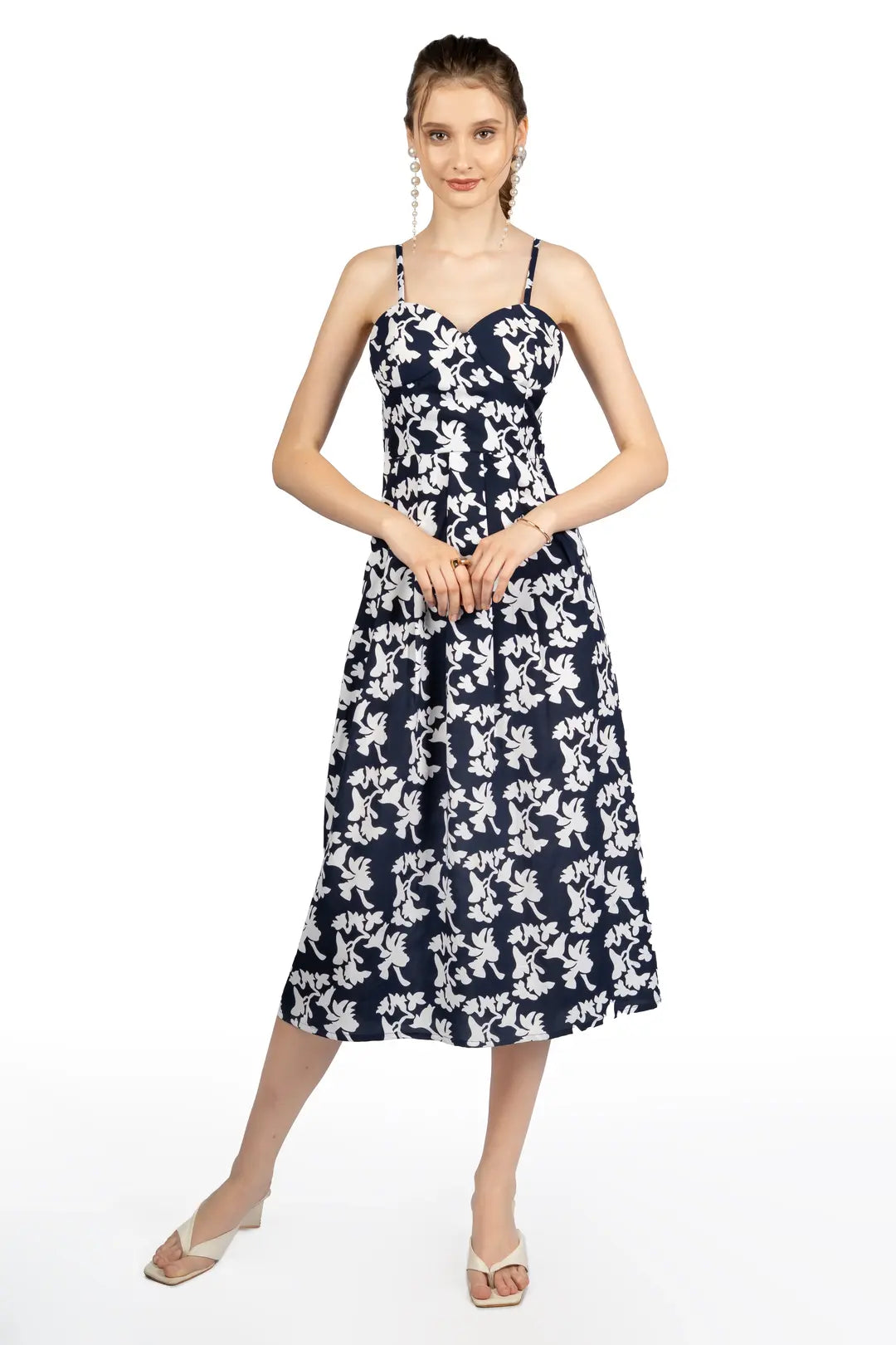 Blue & White Floral Midi Dress