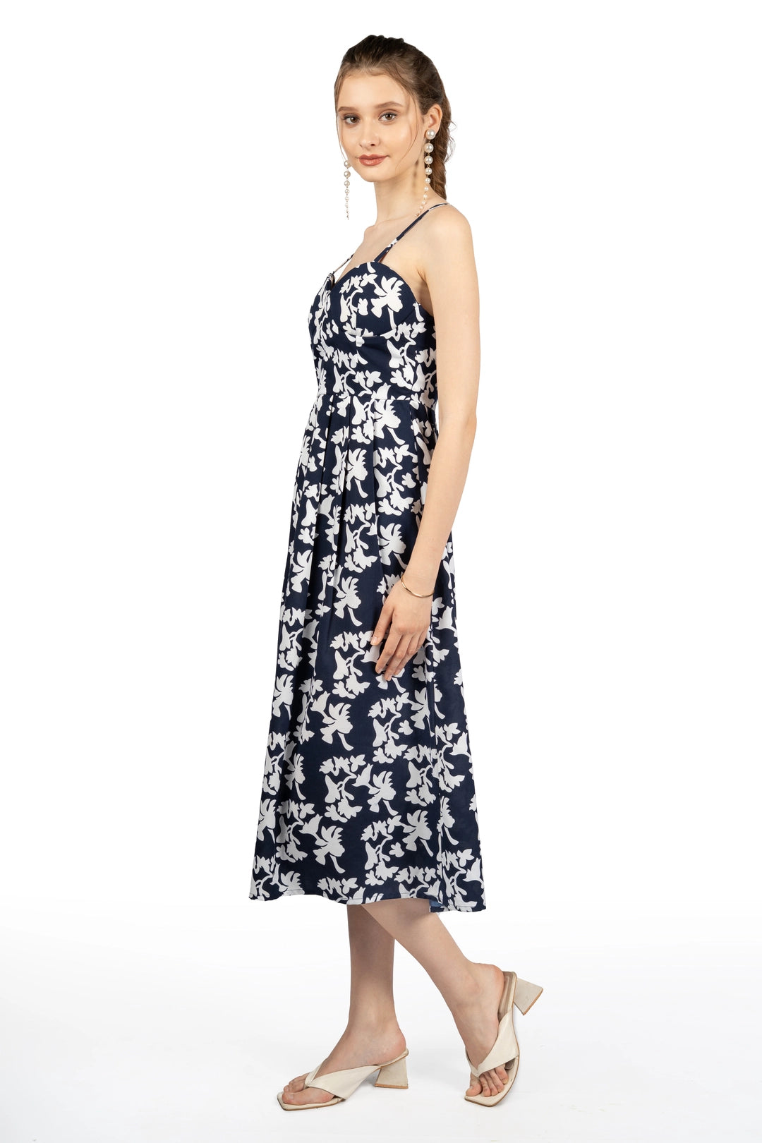 Blue & White Floral Midi Dress