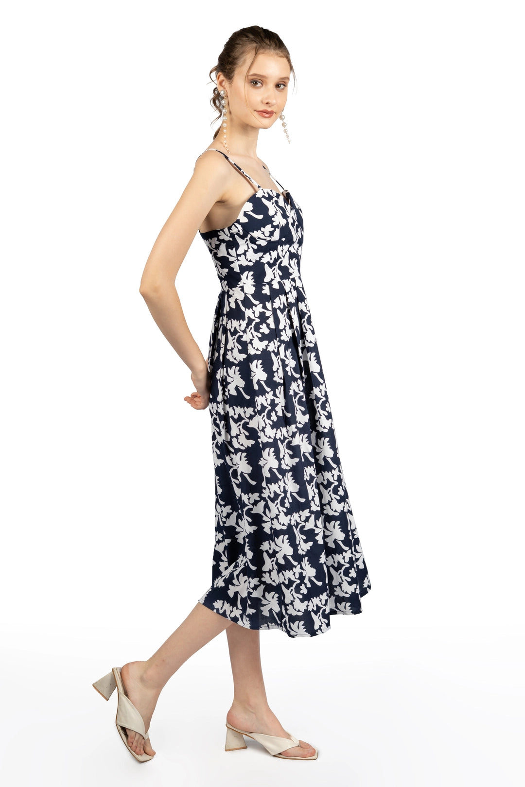 Blue & White Floral Midi Dress