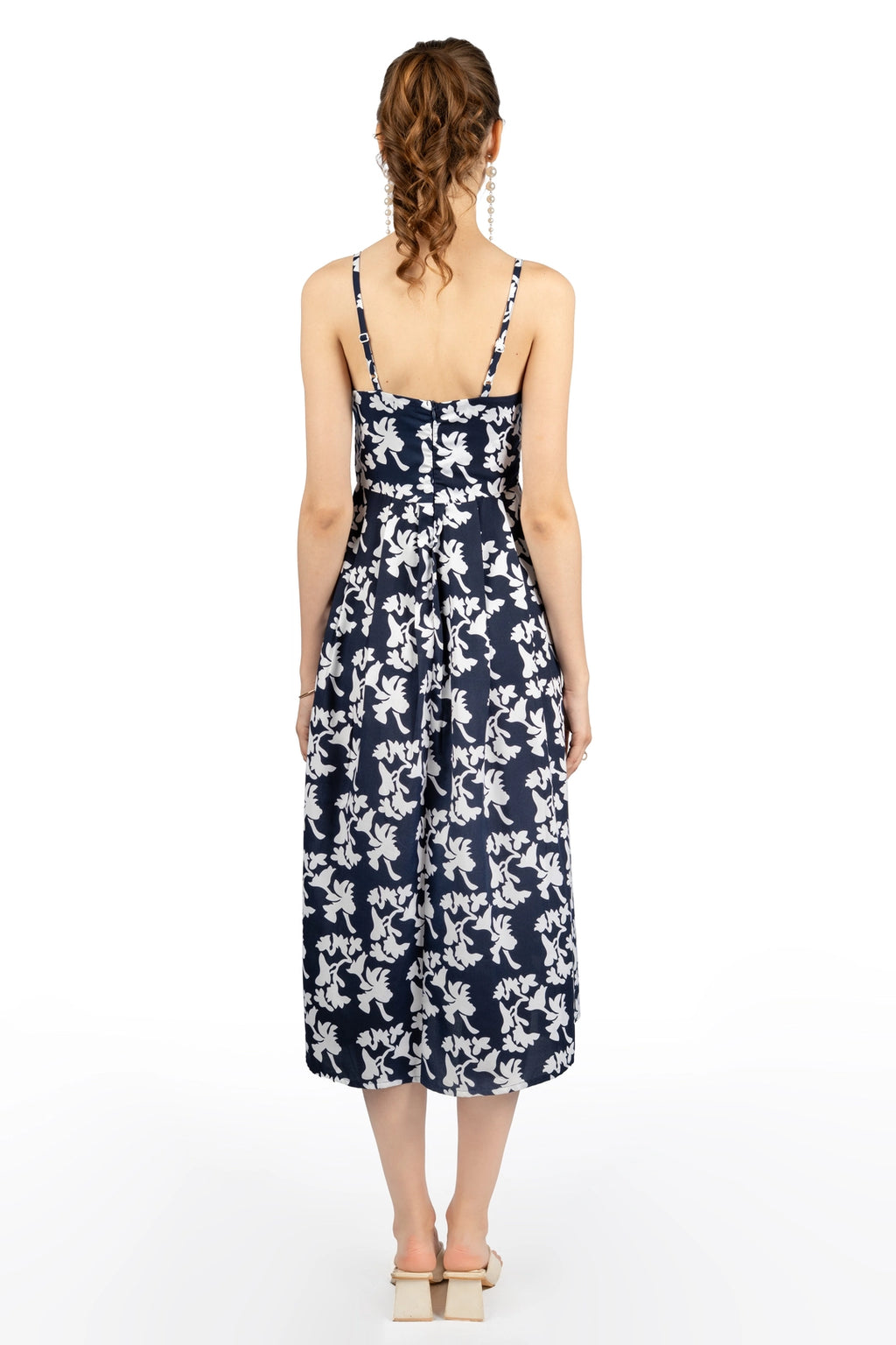 Blue & White Floral Midi Dress