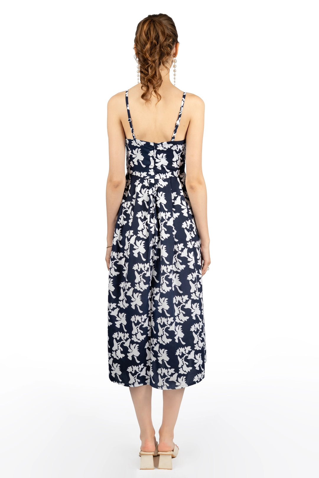 Blue & White Floral Midi Dress