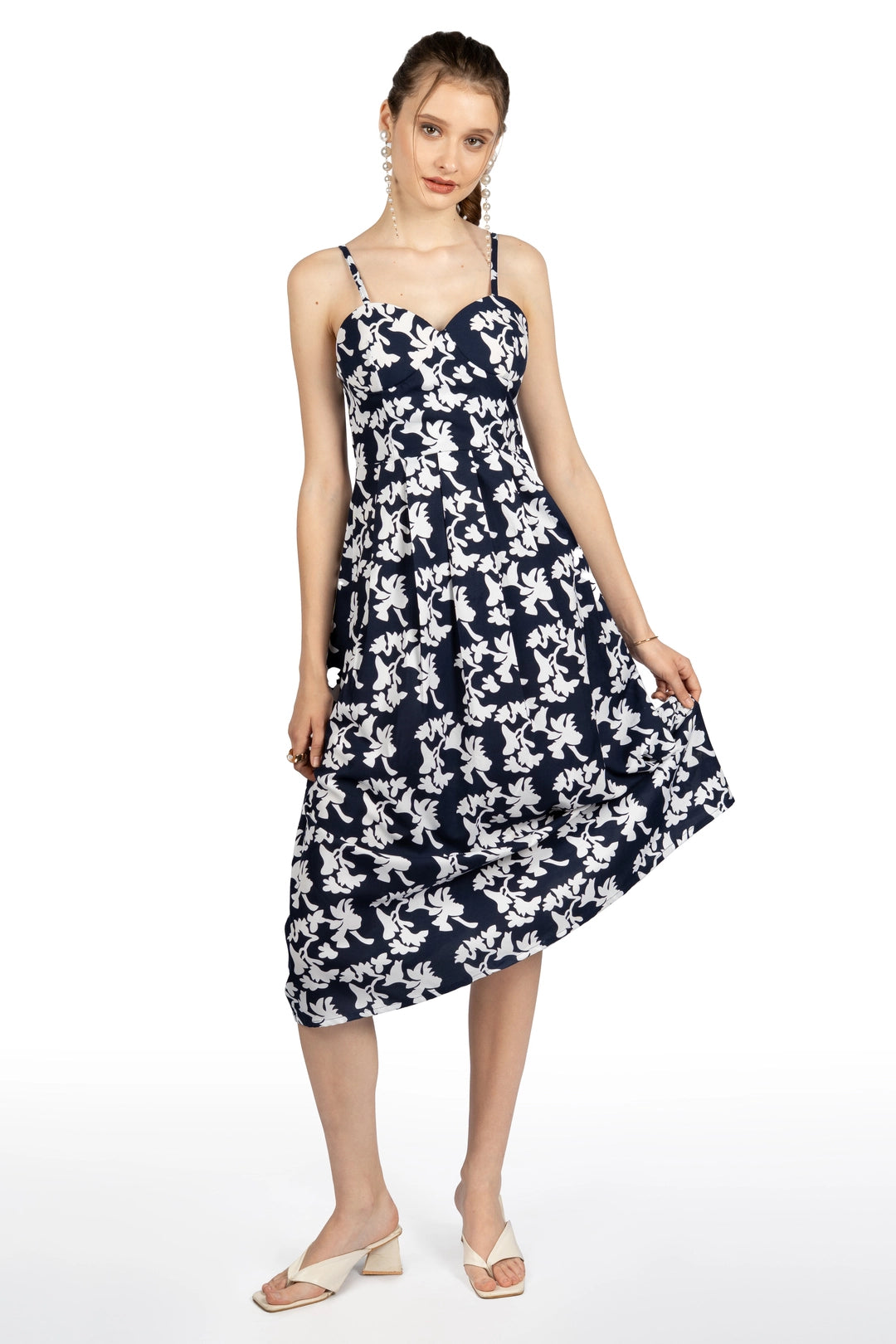 Blue & White Floral Midi Dress