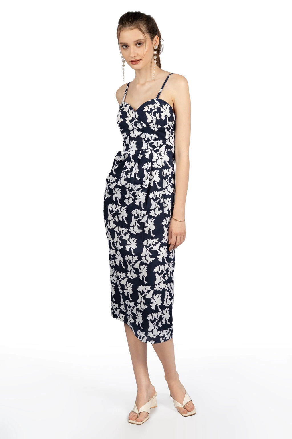Blue & White Floral Midi Dress